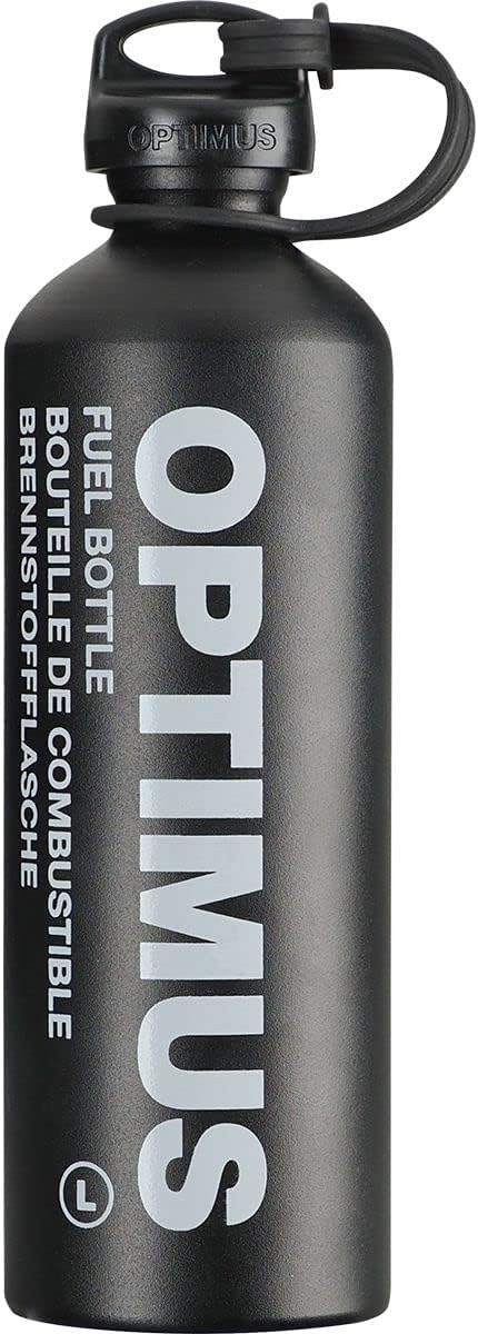 Optimus Fuel Bottle M - 0.6 L Outdoor Tank Bottle for Liquid Fuels, Pressure-Resistant, Ultralight & Robust, Childproof Closure and Safety Loop, Black Edition