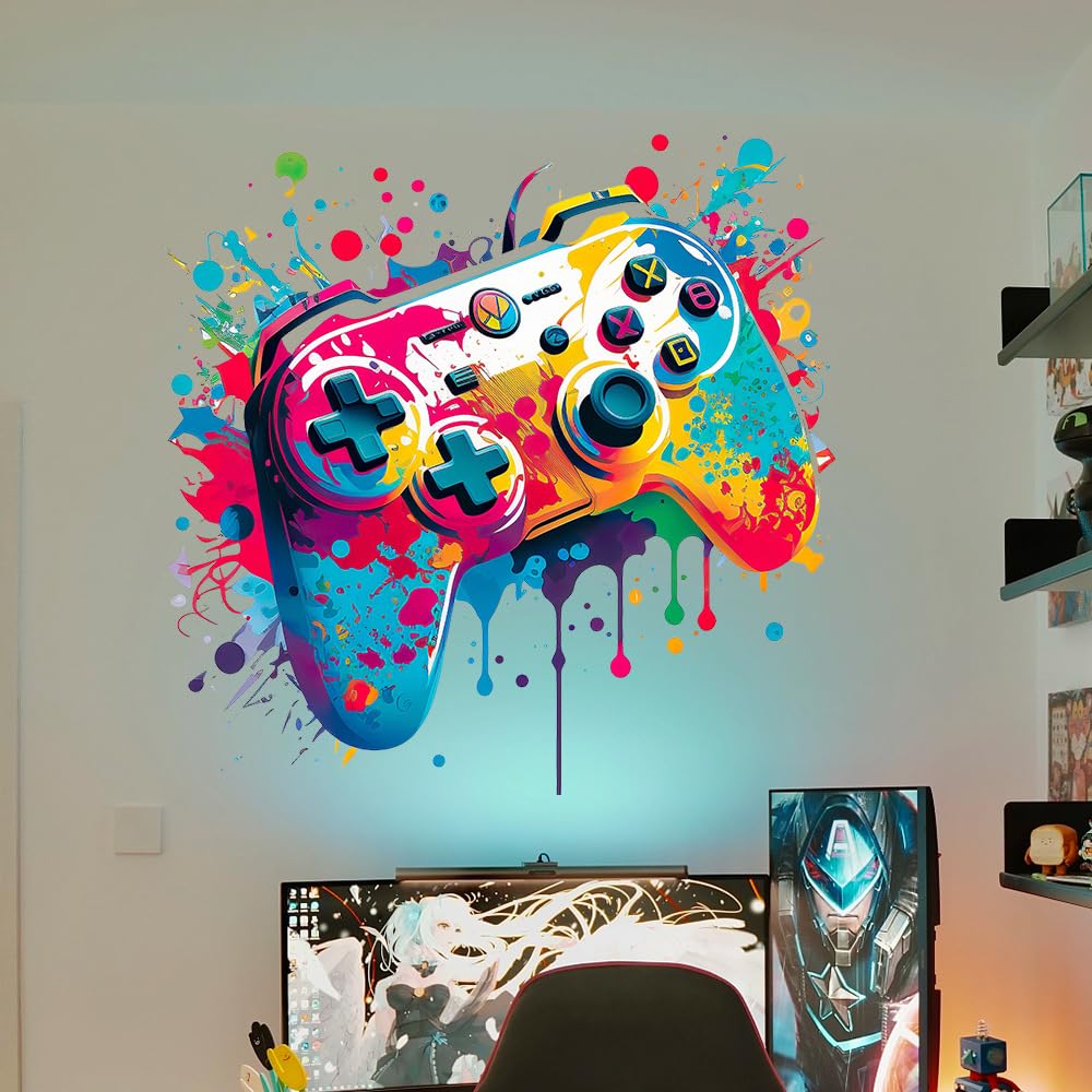 milaosk Gaming Wall Stickers 3D Colorful Gaming Wallpaper Gamepad Art Poster Pictures Controller Video Gamer Wall Sticker for Teenagers Boys Bedroom Accessories Decor - Image 4