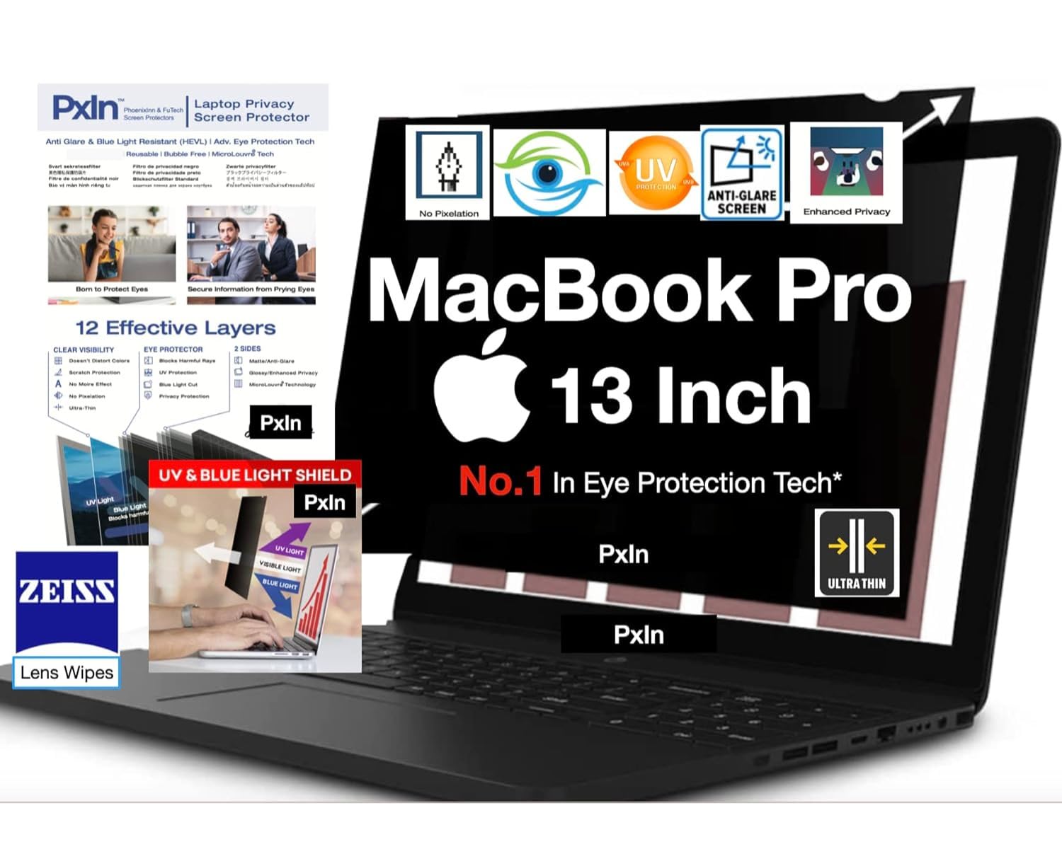 PxIn Macbook Pro 13 Inch Privacy Screen Filter - No Eye Strain | Anti Glare | No Dry Eyes| Privacy Screen Protector (B09L1JRR45) Amazon Price History, Amazon Price Tracker