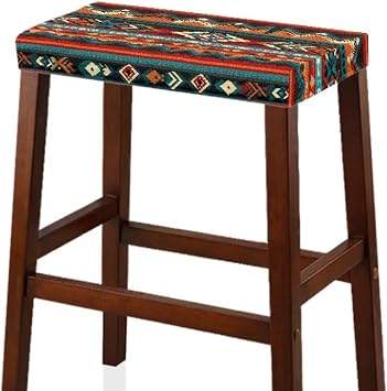 Western Aztec Stool Covers Rectangle Set of 4 Non Slip Bar Stool Slipcover with Elastic Edge Easy to Install Saddle Seat Cover for Vanity Kitchen Living Room Party Pub Club - 4 Pack