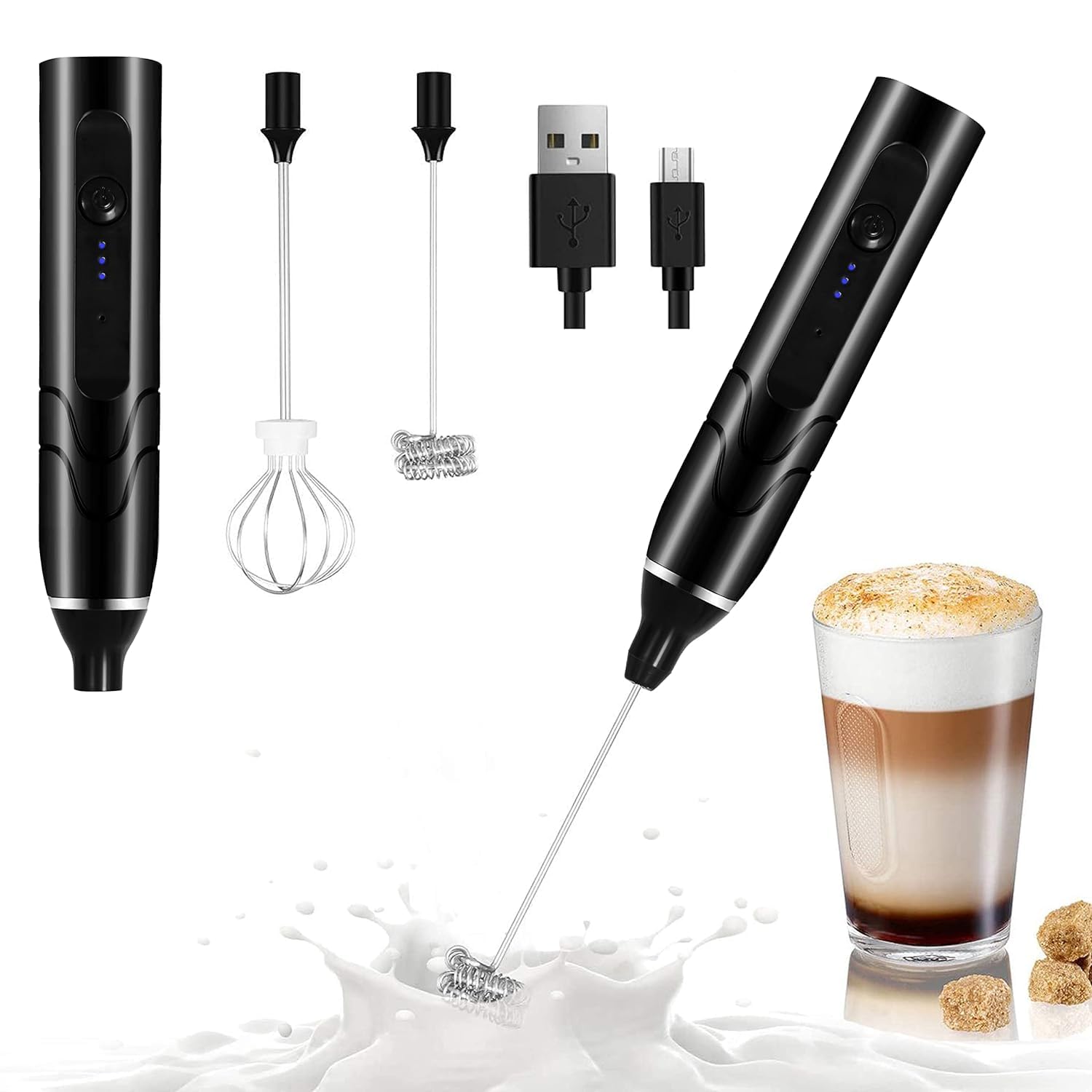 WIDEWINGS Milk Frother Handheld USB Rechargeable Frother for Latte Coffee Hot Milk, Milk Frother for Coffee, Egg Beater, 2 Whisks (Black) (B0DHHHQY2Z) Amazon Price History, Amazon Price Tracker