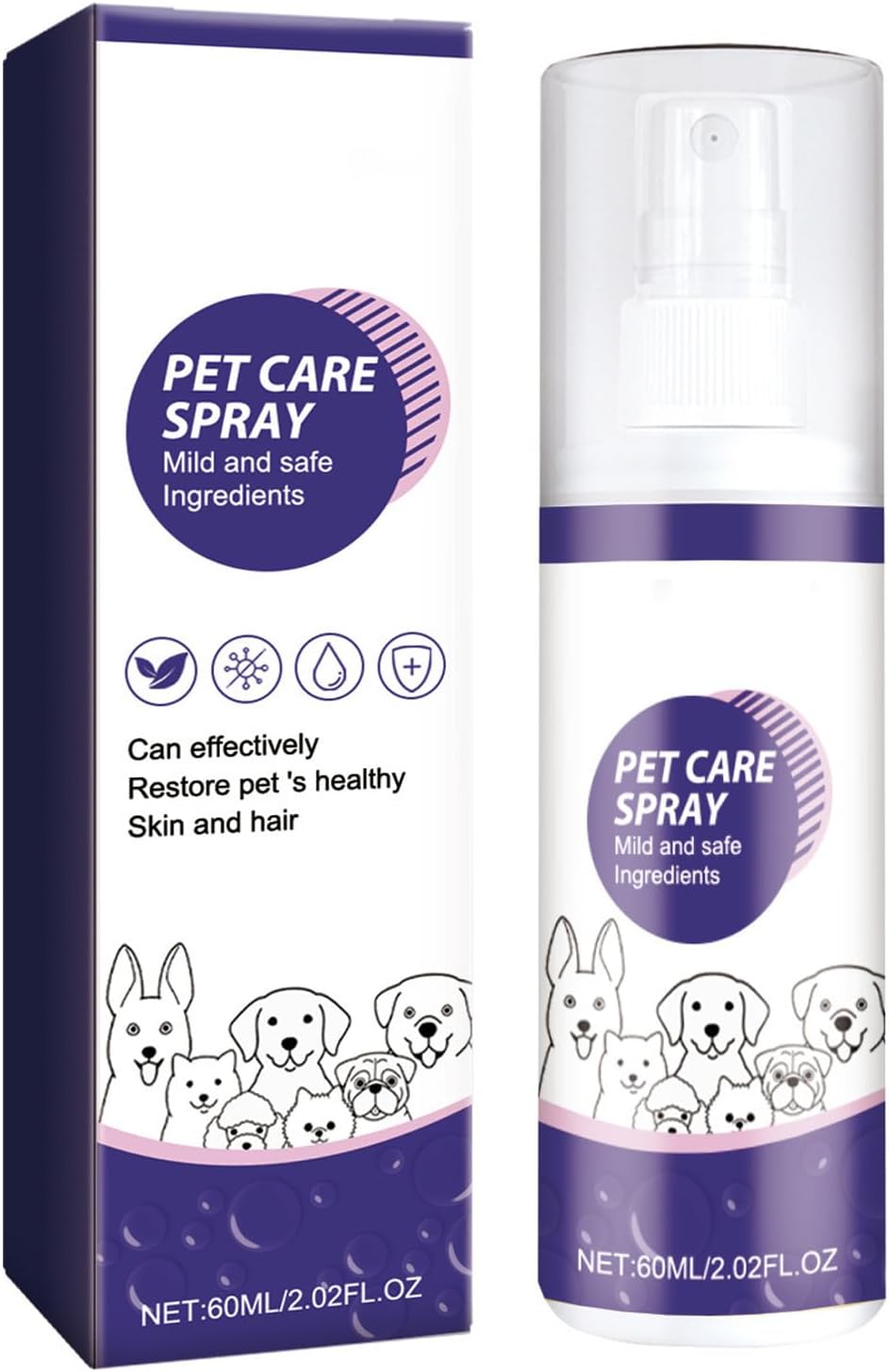 Pet Hot Spot Itch Relief Treatment Spray, Skin Care for Dogs & Cats, Lick Safe Painless Wound Care, Allergy & Rash Relief, 60ml