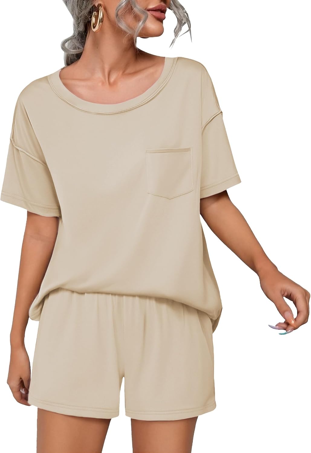 Ekouaer womens Pajama Set 2 Piece Lounge Set Short Sleeve Tops and Shorts Soft Sleepwear S-XXL