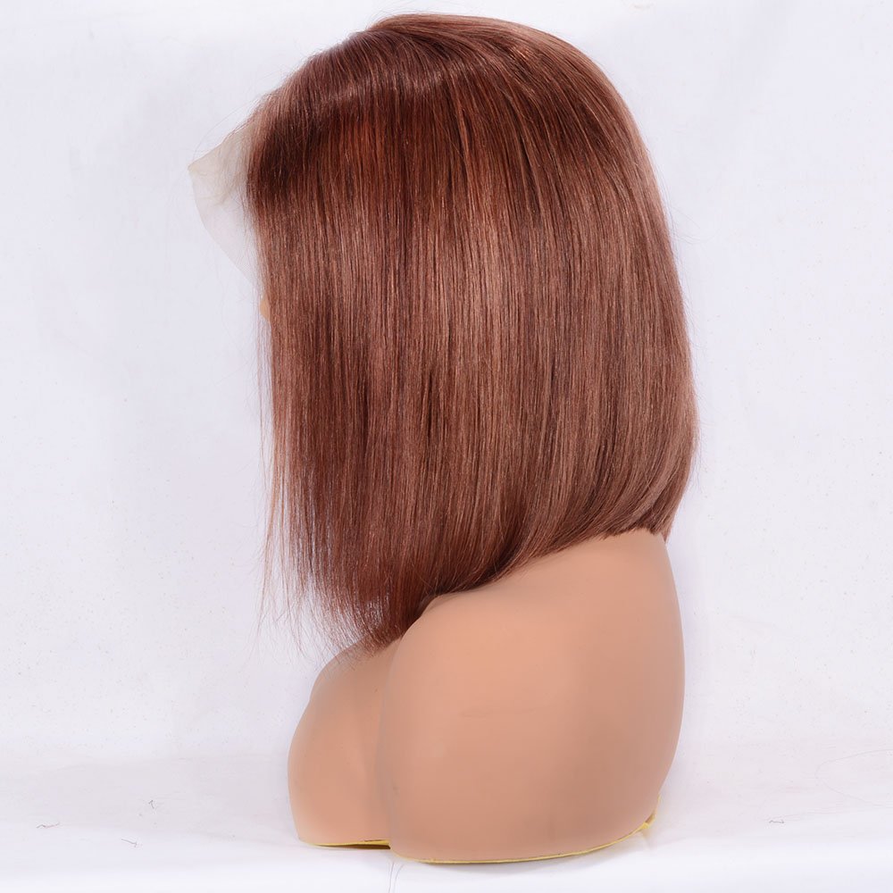 Hair Human Hair Short Cut Bob Wig for Black Women Auburn Color Virgin Hair Bob Front Lace Wig Natural Hairline(Color 33#, 12 inches)
