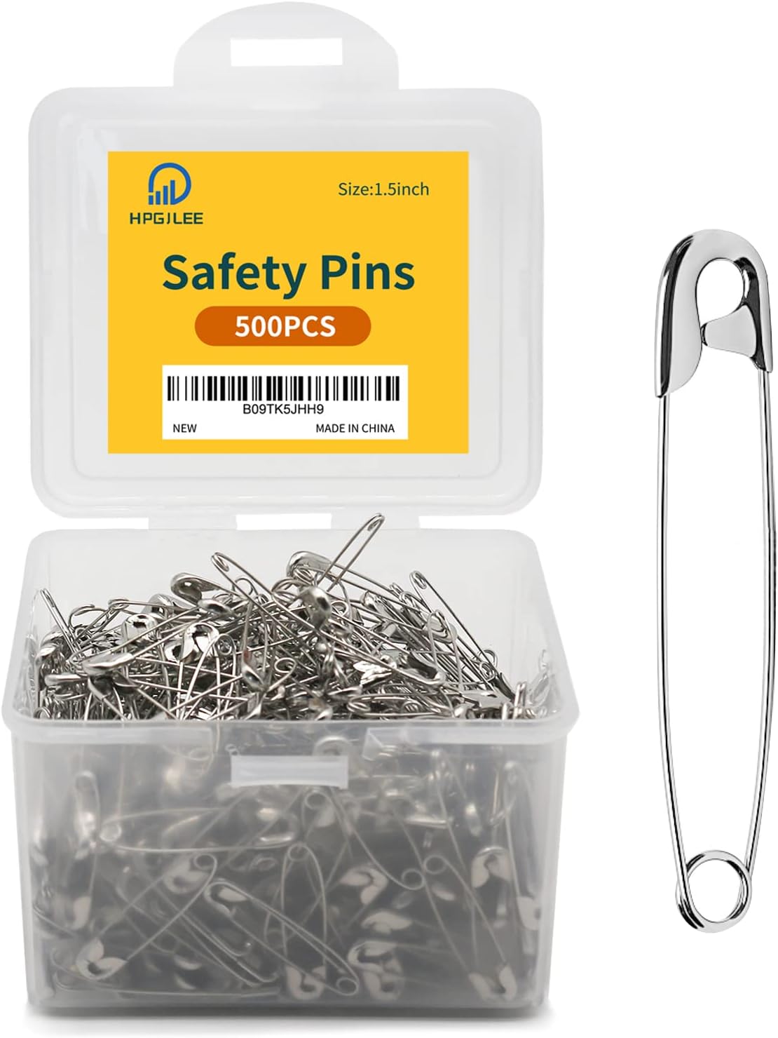Vrupin 500 Pack 1.5 Inch Large Safety Pins - Rust-Resistant Steel Wire Silver Sewing Pins for Crafts, Quilting, Clothing Repairs