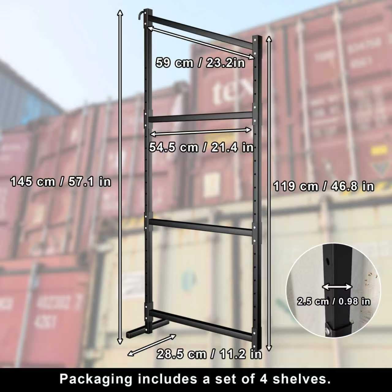 4 Pack Shipping Container Shelving Bracket, 3-Tier Shipping Container Shelf with Adjustable Height, Suitable for Heavy Duty Trailer Containers (22" D x 58" H)