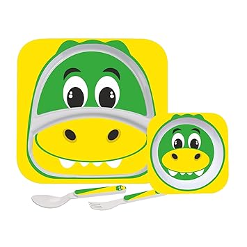 Kids Meal Melamine Dinner Set with Crocodile Print | Safe and hygenic for Kids to use | Attractive and Long Lasting Designs | Break Resistant | Yellow, Set of 4