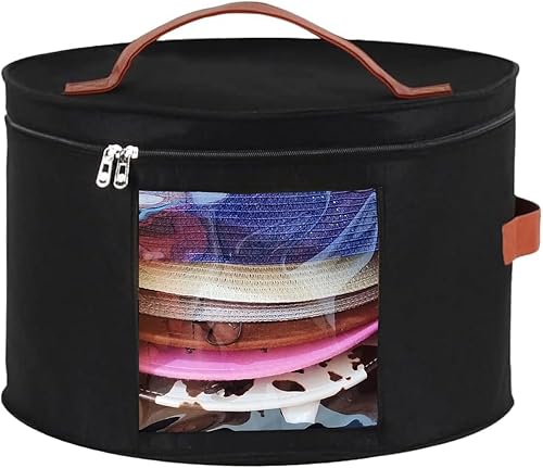Memfish Caja para sombreros, cajas de almacenamiento para mujer, organizador grande de viaje para sombreros redondos (negro)