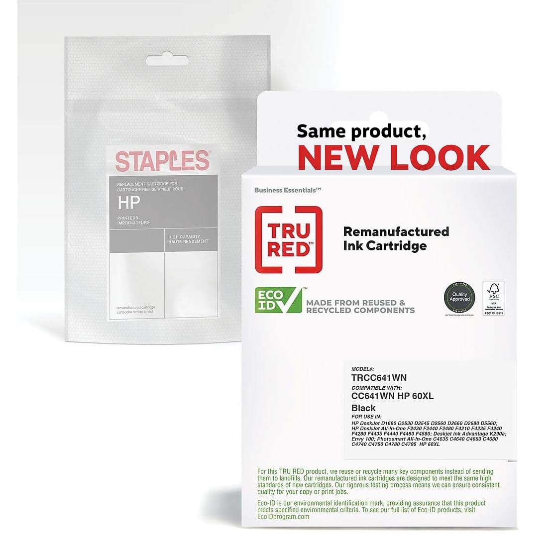 STAPLES Remanufactured 60XL Ink Cartridge Black High Yield Replacement for HP 60XL
