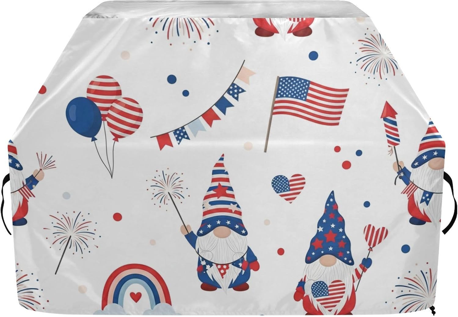 4th of July Gnomes Fireworks Print Grill Cover for Outdoor Grill Covers 65in Water Resistant BBQ Cover Windproof All Weather Resistant Gas Grills Covers for Outside with Strap