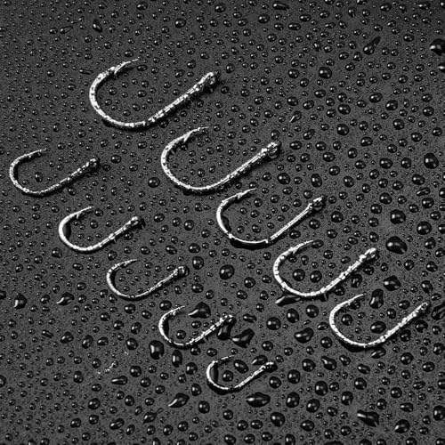 خطافات صيد ممتازة من اتشكو، 500 قطعة من خطافات الصيد من الستيل الكربوني عالي الجودة بـ 10 احجام، خطاف اسماك حاد قوي مع اشواك، صندوق بلاستيكي محمول، للمياه العذبة/مياه البحر