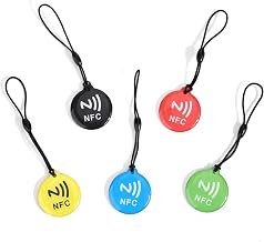 5pcs NFC Tags, Programmable Blank Cards Waterproof 215 Keychain | Works with All NFC-Enabled Phones & Devices 5 Colors