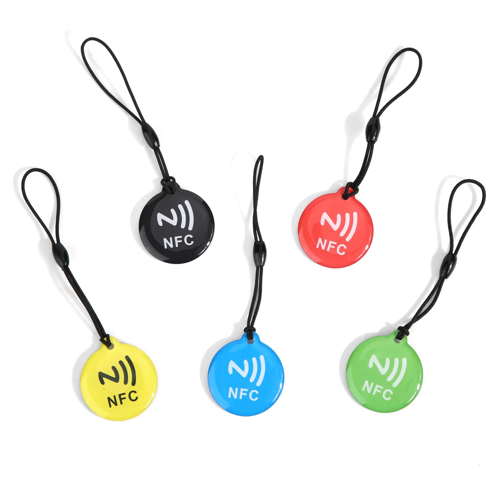 5pcs NFC Tags, Programmable Blank Cards Waterproof Ntag 215 Keychain Works with All NFC-Enabled Phones & Devices (5 Colors)