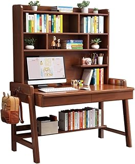 KIRANDY Escritorio Elegante de Madera Maciza con estantería integrada, Perfecto for Oficina en casa o Dormitorio, Mesa de Estudio Minimalista (Color : Walnut Color, Size : 100x60x186cm)