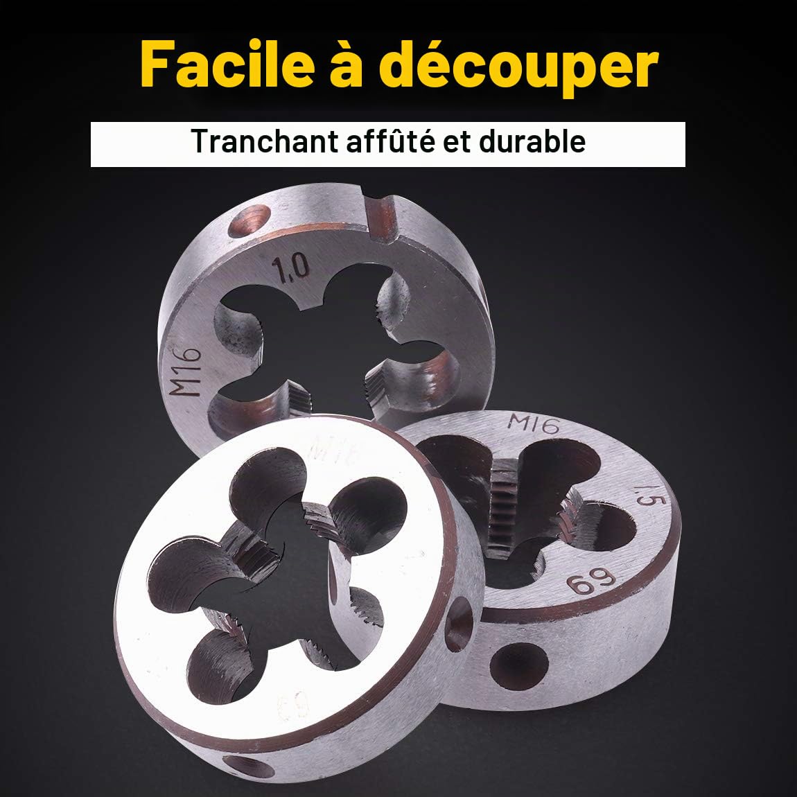 ATOPLEE Filières métriques， 3 pcs HSS Filetage métrique Die M16 x 1 mm M16 x 1.25 mm M16 x 1.5 mm