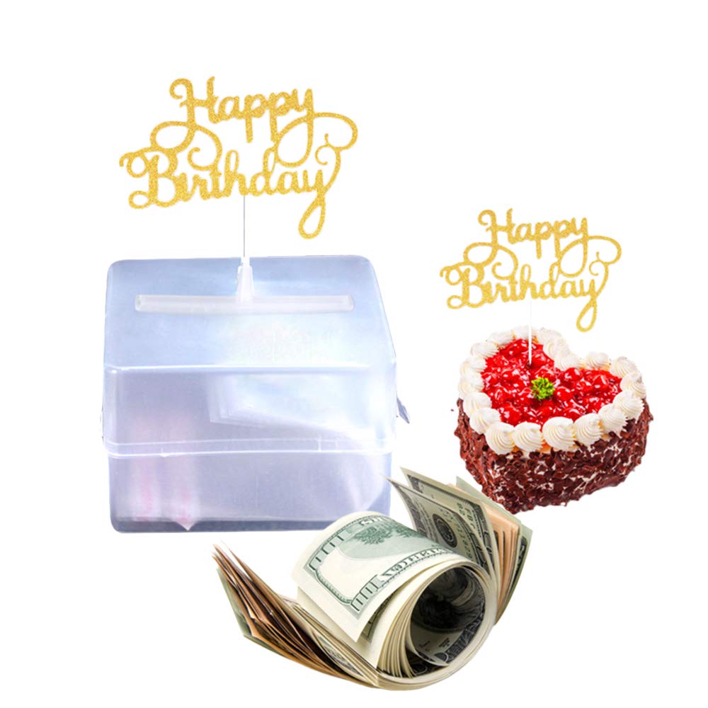 Happy Birthday Cake Topper Cake Money Box, Funny Money Pulling Cake Making Mold (Large)