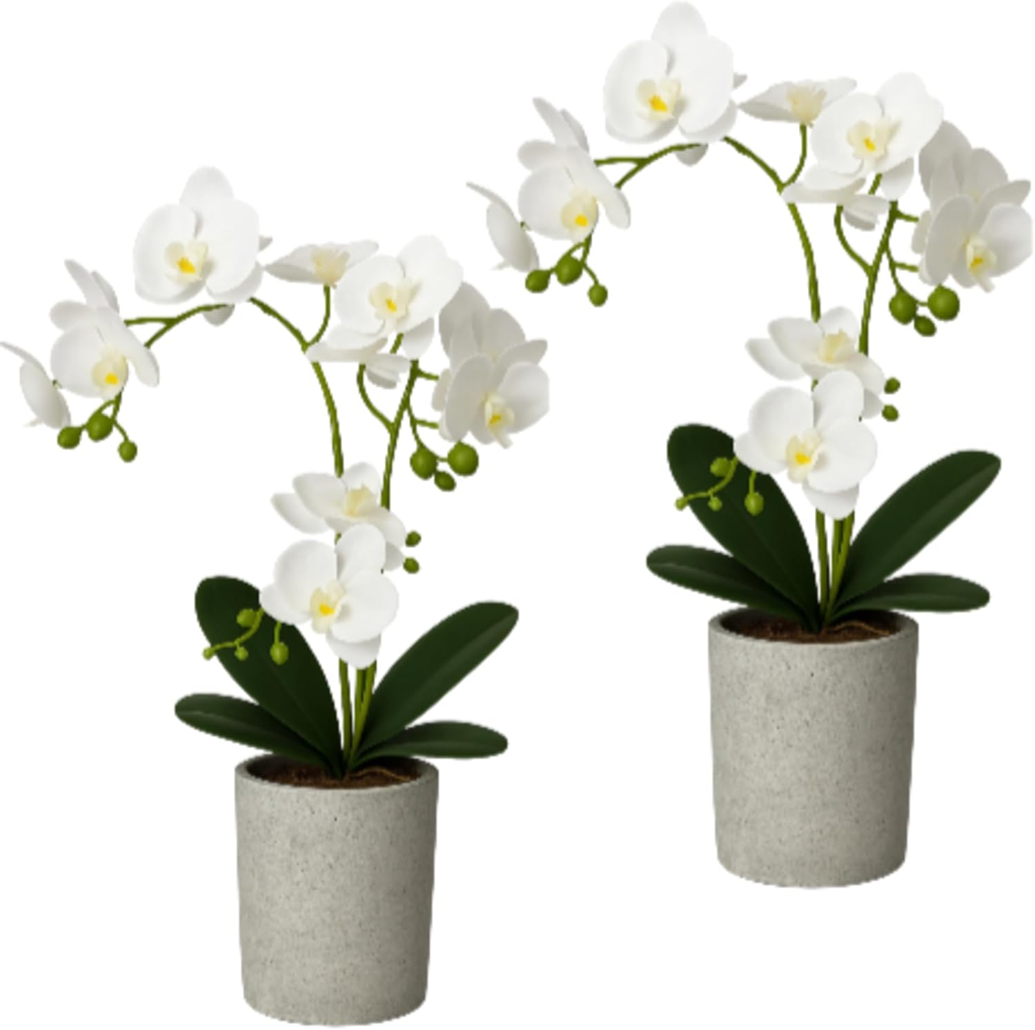 Suncalla 2 Pcs Fake Orchids Flowers in Pot Faux Orchids Artificial Floral Phalaenopsis with Vase for Home Wedding Table Centerpiece Bathroom Indoor Room Office Desk Decoration
