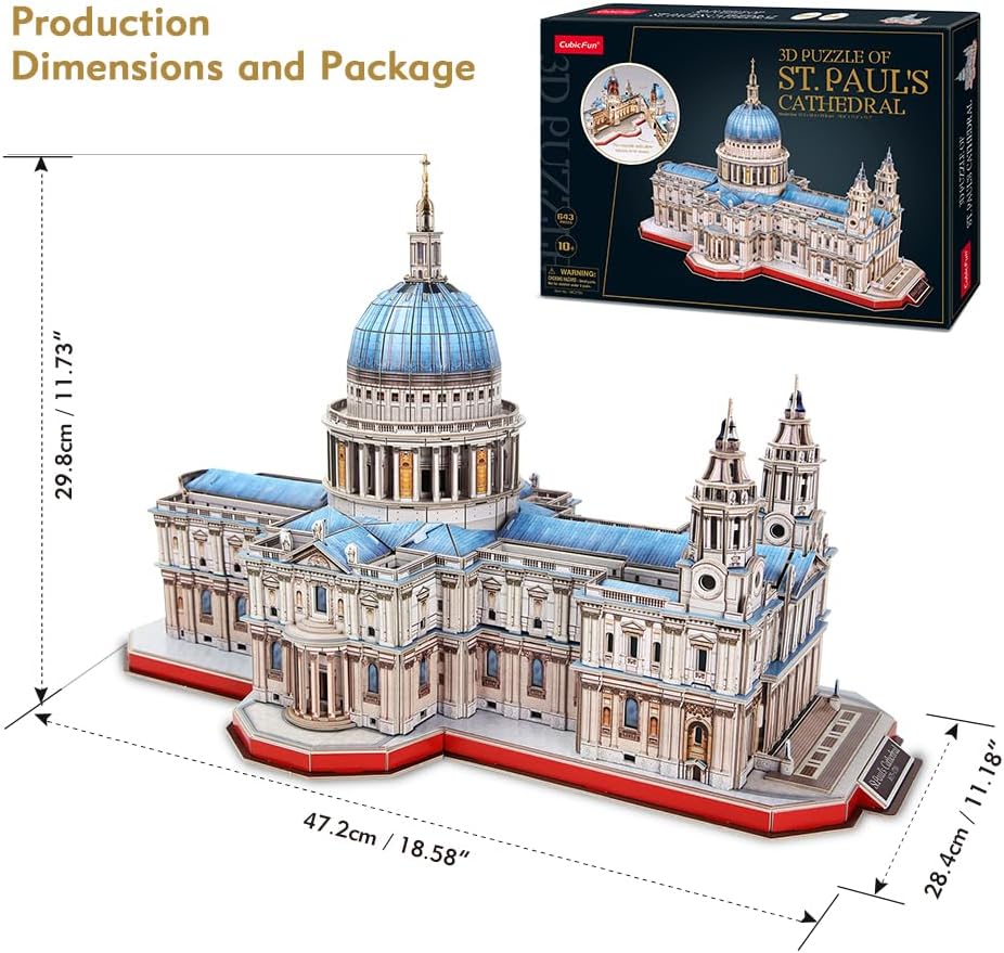 Dimensions and packaging of the CubicFun St. Paul's Cathedral 3D Puzzle