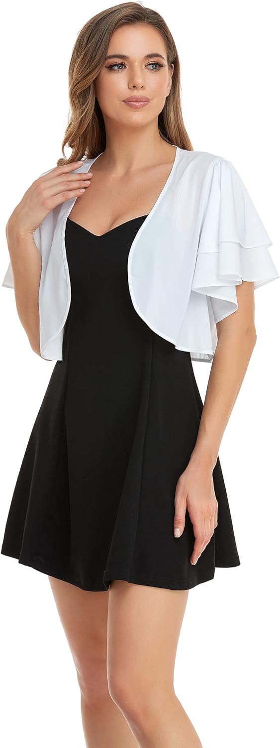 Women Short Sleeve Shrug Cropped Bolero Open Front Chiffon Cardigan for Evening Dress - Image 3