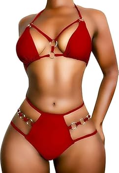 Hanady Women Strappy Bikini with Metal Ring - One Size - Butter Fabric