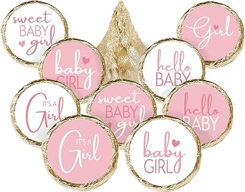 Pink Its a Girl Baby Shower Kisses Stickers Candy Party Favor Labels, 180 Count, 9 Designs