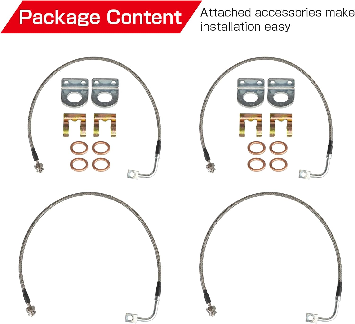 Upgrade Stainless Brake Lines Front and Rear Kit Compatible with Jeep Wrangler JK Unlimited 2007-2018 4-6" Lift