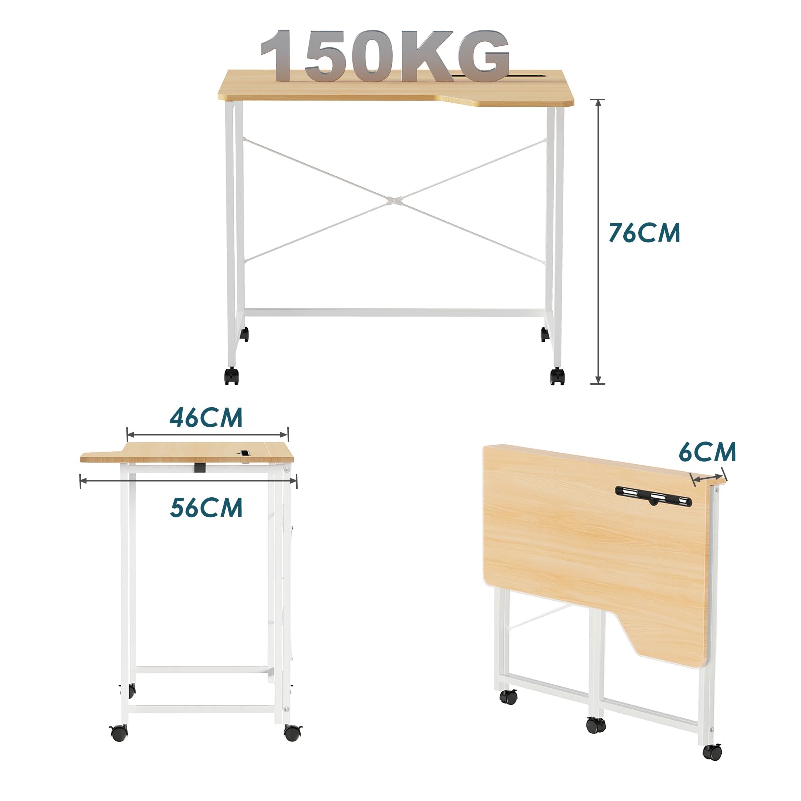 Mesa Escritorio Plegable, Roble Mesa de Oficina Plegable, para Ordenador, Pequeño Mesa Ordenador Plegable Escritorios portátiles para Estudio, Casa Oficina 90x56x75cm