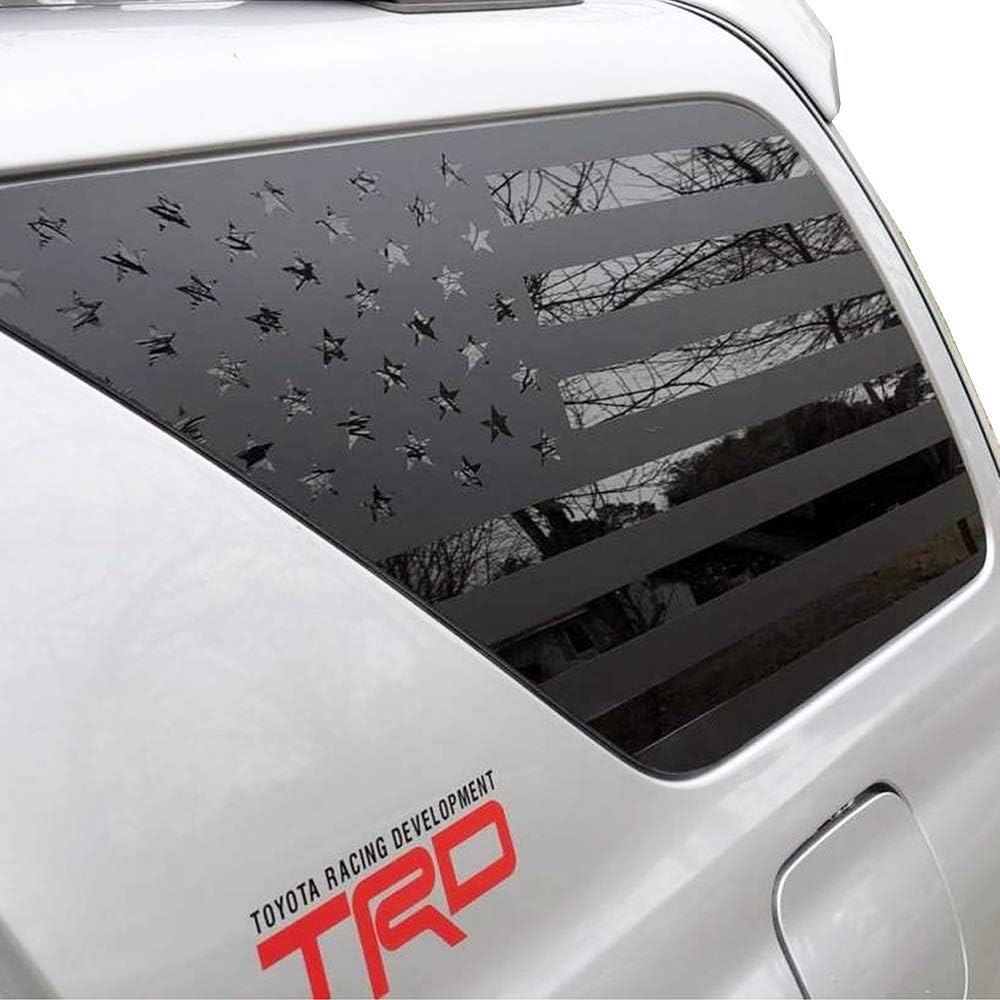 XPLORE Offroad - 4Runner | Precut American Flag Window Decals | Matte Black American Vinyl for Rear Side Windows | Both Sides | 4th Gen | 2003-2009