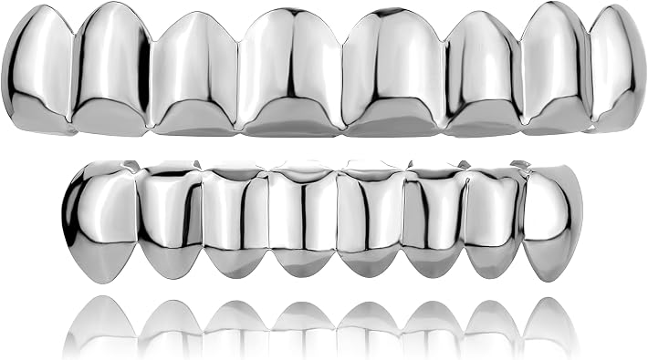 Grillz Grills for Your Teeth - Men Gold Teeth 8 Grillz for Women 18K Gold Plated Polished Rugged Hip Hop Grill Rapper Costume