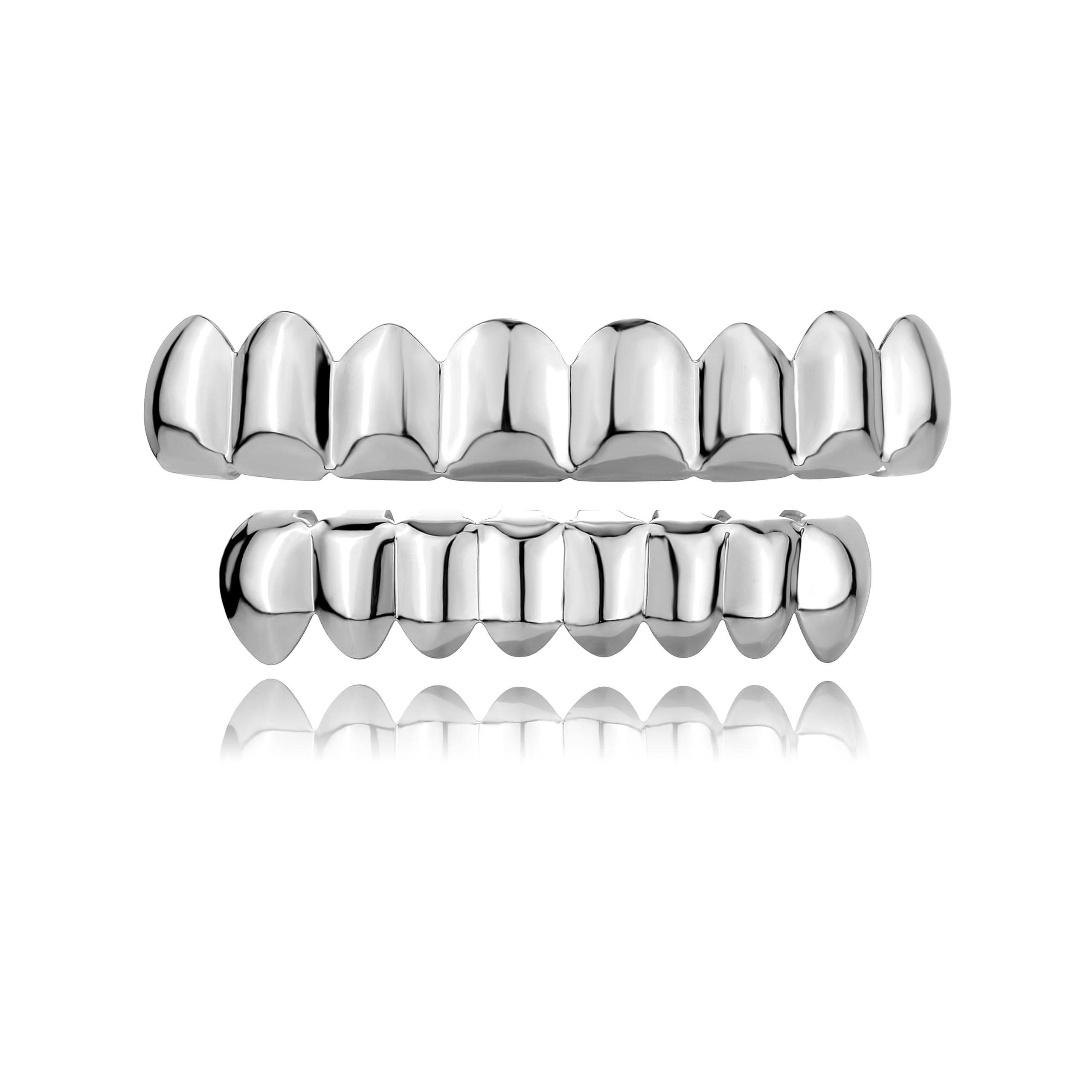 TOPGRILLZ Gold Grills for Your Teeth Men Silver Grillz Gold Teeth 8 Teeth Grillz for Women 18K Gold Plated Polished Rugged Hip Hop Grill Rapper Costume
