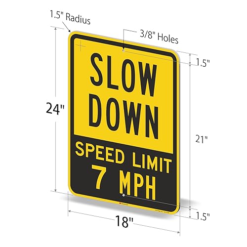 Miniatura 13 de SmartSign Letrero de metal con texto en inglés "Slow Down - Speed Limit 7 MPH" de 18 x 12 pulgadas, aluminio de 63 mil, material reflectante