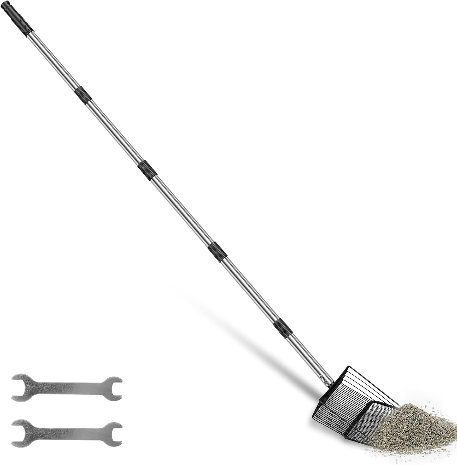 Cat Litter Shovel, Chicken Poop Scooper with Stainless Steel Handle, Chicken Coop Rake and Scoop, Adjustable Litter Scoop, Multifunctional Litter Sifting Shovel for Goat, Stall and Cat