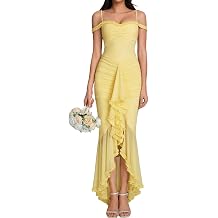 Colysmo Elegant Ruffle Bodycon Slit Long Formal Wedding Guest Maxi Dress | Premium Stretch Mesh, Ruched Dress, Cocktail Party, Elegant Prom, Bridesmaid