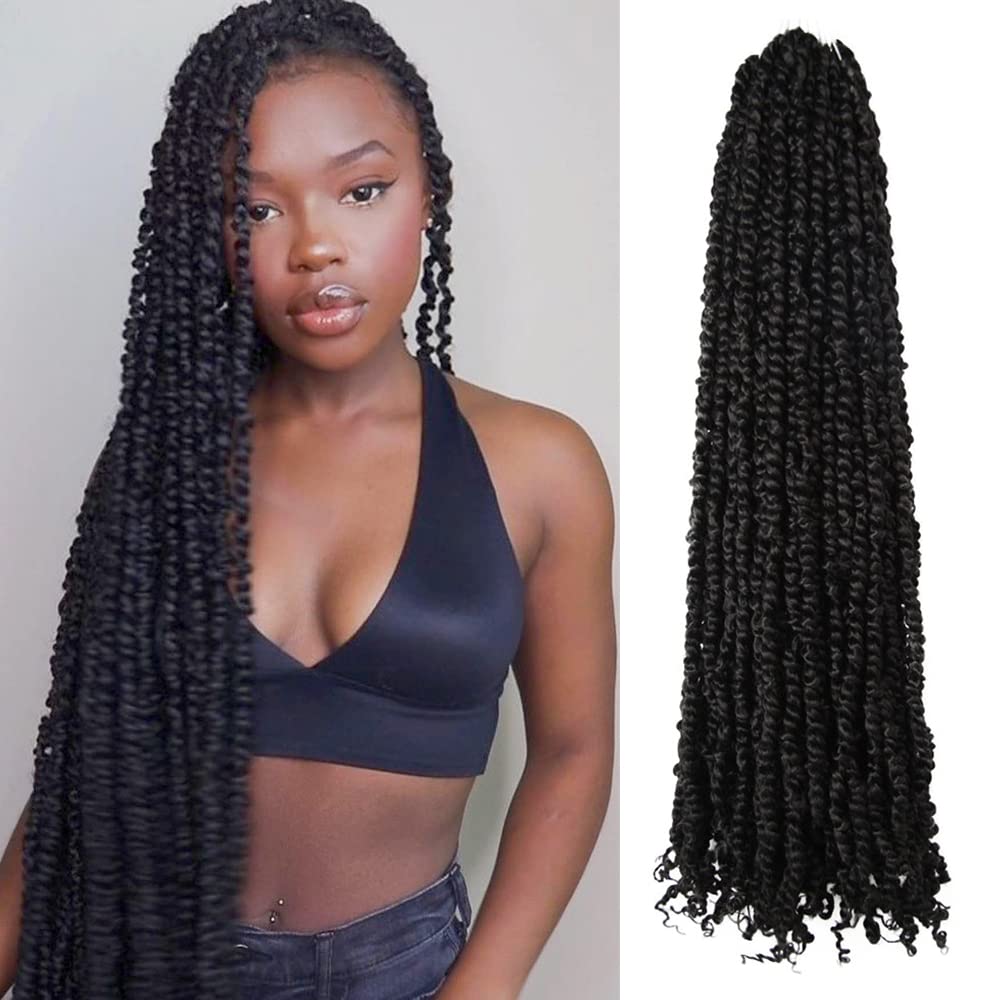Long Passion Twist Hair 30 Inch Pre-twisted Crochet Hair Natural Black Pre-looped Synthetic Crochet Braids (8 Packs,1B)