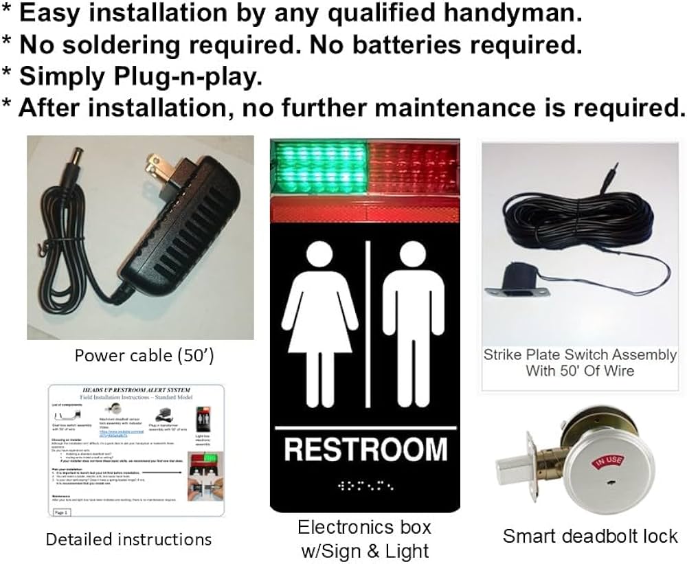 Amazon.co.jp: Heads Up Lock Co. オールジェンダーユニトイレサイン インジケーターデッドボルトロック付き  バスルームドアロック セキュリティインジケーターキット LEDライト付き 最大300フィート離れています ADA & 米国製: 産業・研究開発用品