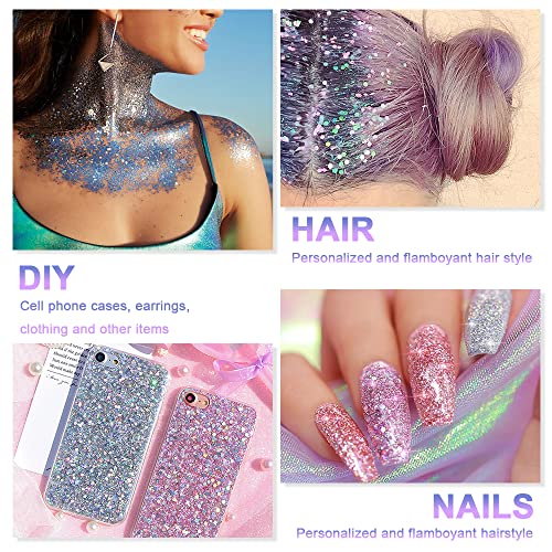 URAQT Holographic Mermaid Sequins Chunky Cosmetic Glitter Face and Body Gel, Sparkling Festival Party Lotion for Face Body - Image 3