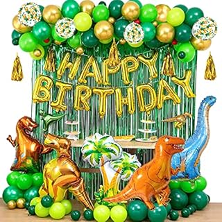 YinQin 143 PCS Dinosaur Birthday Party Decorations with Balloon Pump, Ribbon Dot Glue Jungle Green Birthday Decorations Dinosaur Birthday Party Supplies Dino Birthday Decorations for Boys (Green)