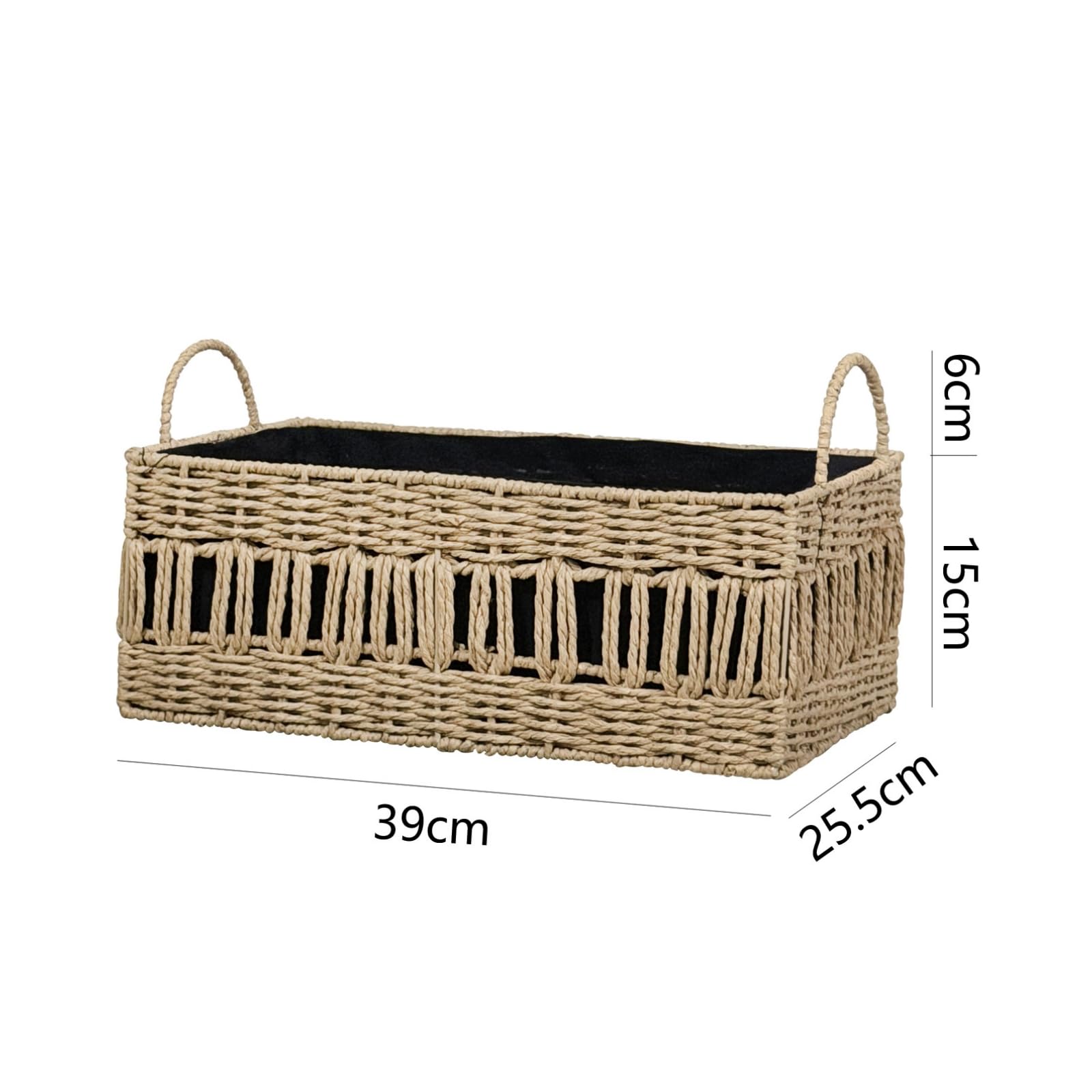 Cesto Portaoggetti con Manici Decorativo Cesto Intrecciato con Fodera Robusto Scatola Salvaspazio per Cameretta, 39 X 25.5 X 15 Cm