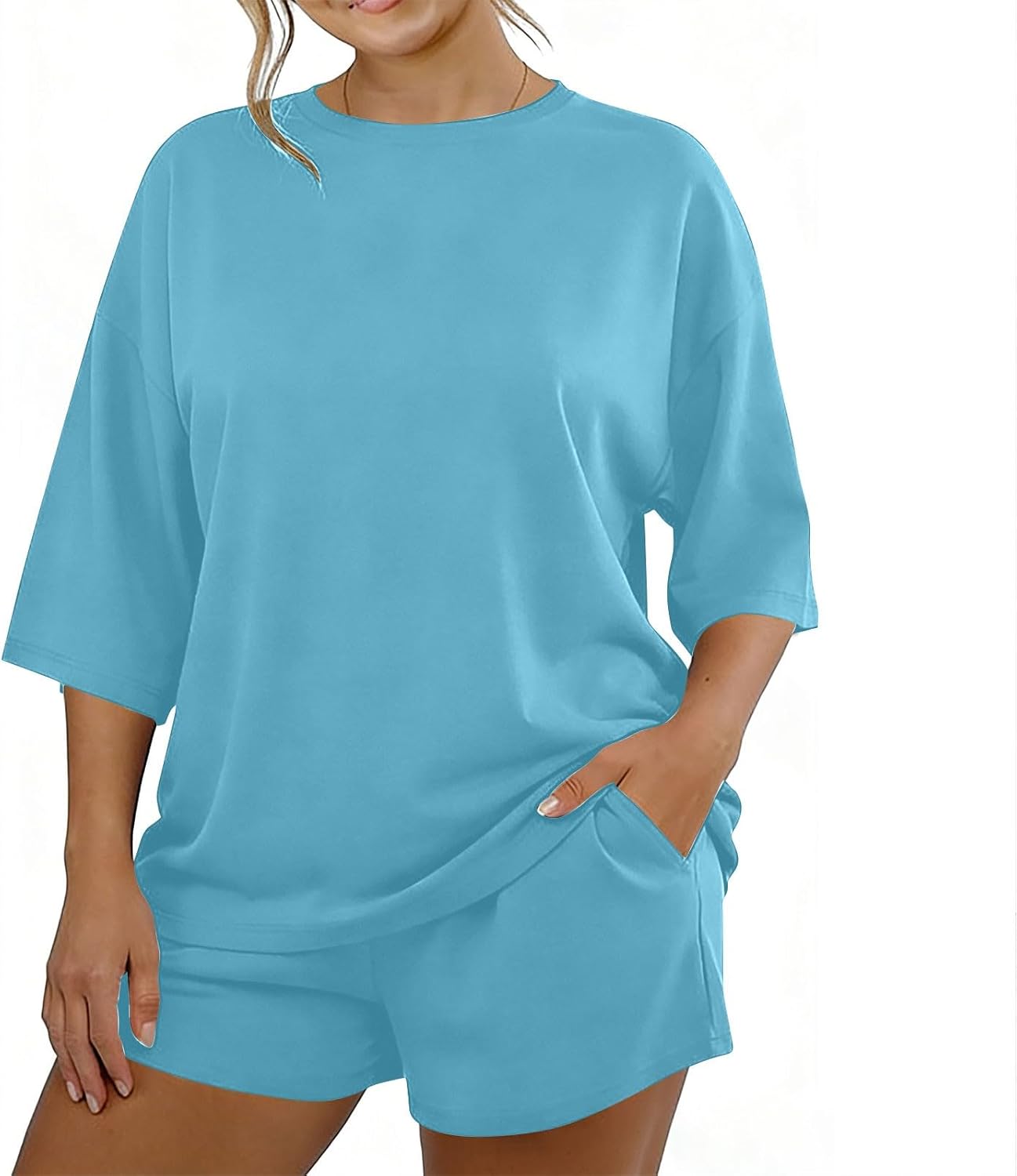 Women Loose Soft Short Sleeve Pajama Sets Comfy Loungewear Tops with Shorts 2PC Pjs Summer Sleepwear Lounge Set
