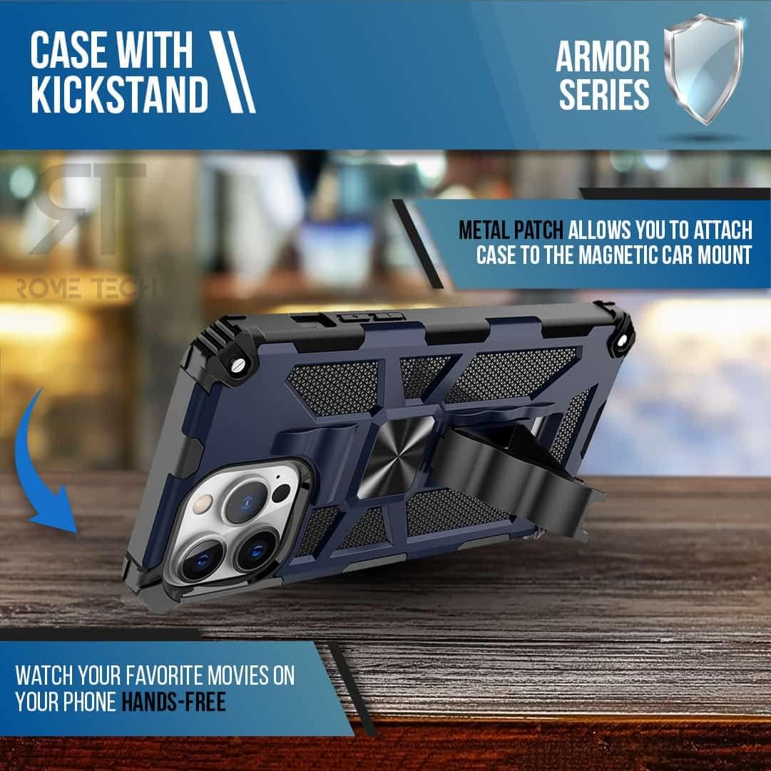 Designed for Apple iPhone 13 Pro Max (2021) Phone case with Kickstand - Metal Plate, Military Grade iPhone 13 Pro Max Case with Stand - Blue