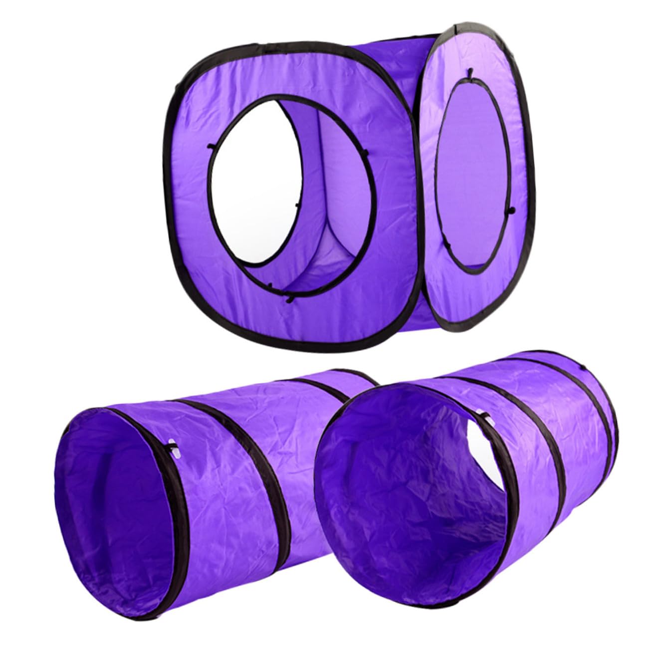 3 Stück Katzentunnel Spielset aus Reißfestem Polyester Interaktives Katzenspielzeug mit Doppelkanal für Kätzchen und Katzen zur Beschäftigung und Bewegung Drinnen und Unterwegs