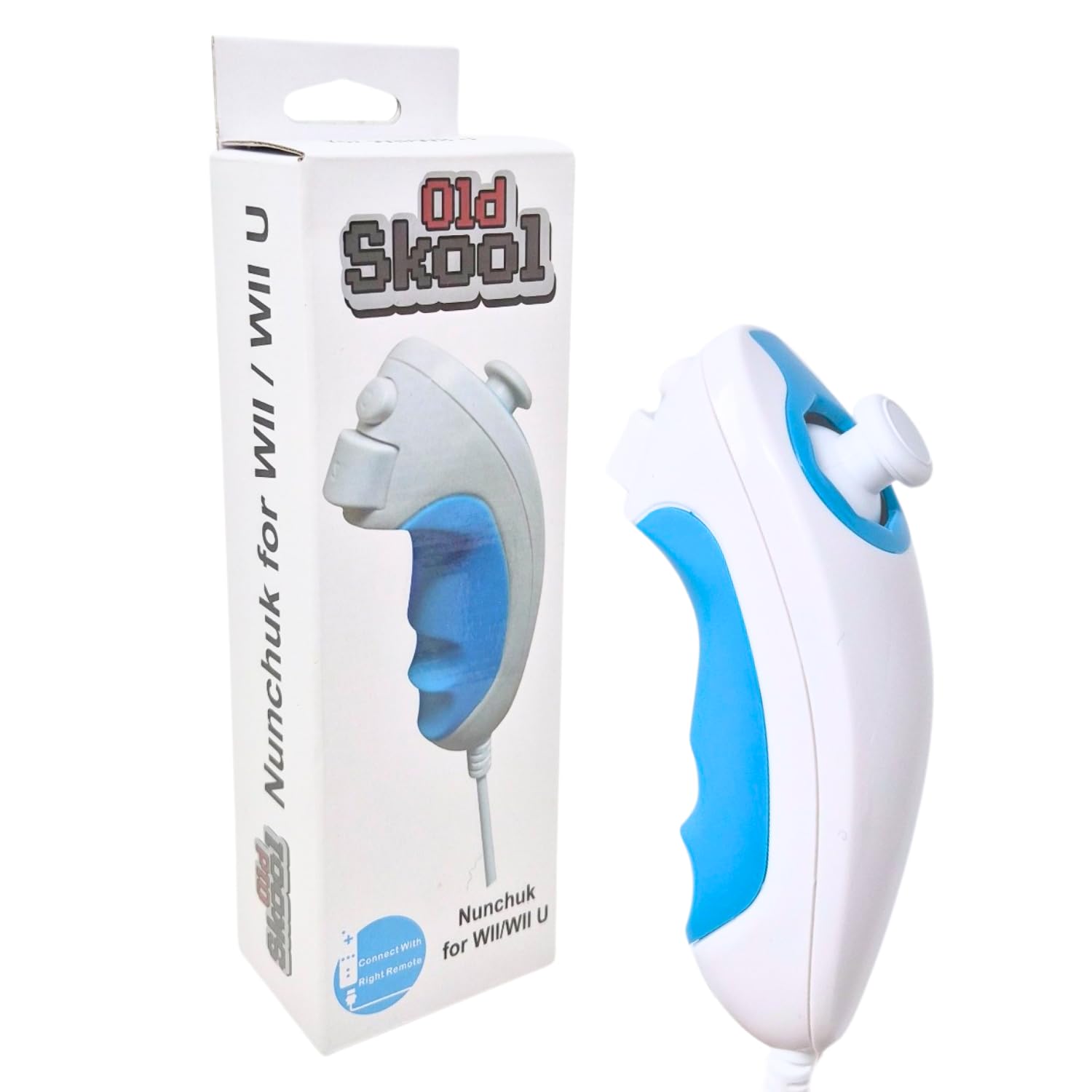 Old Skool Nunchuck Controller, Compatible with Wii or Wii U - White