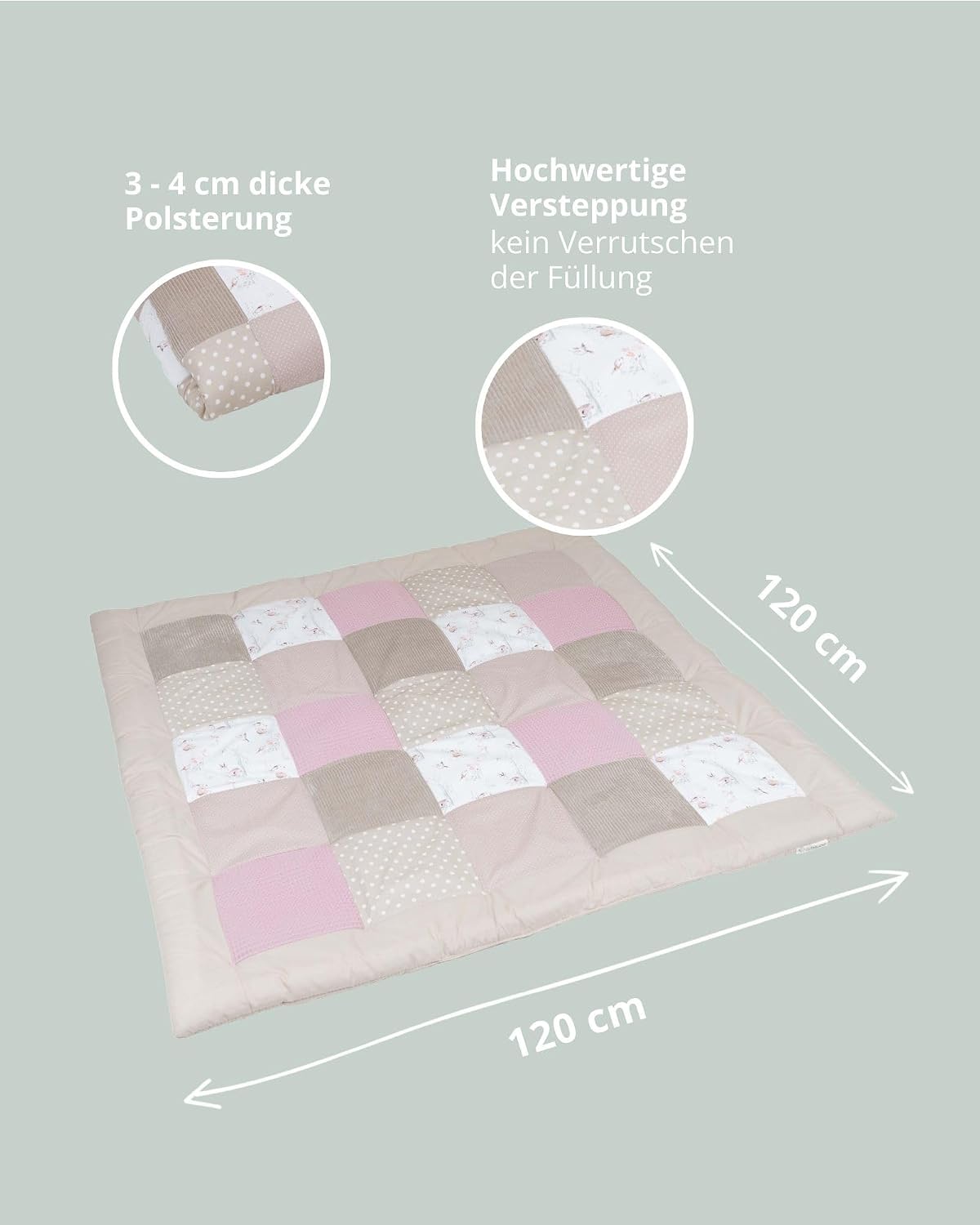 ULLENBOOM Crawling Blanket for Baby, 120 x 120 cm, 100% Oeko-Tex Materials, Made in the EU, Thick and Softly Padded, Fairytale Forest, Ideal as a Baby Blanket and Baby Play Blanket | Outer material: 100% cotton, all materials Oeko-Tex certified, made in the EU, tested for harmful substances and washable Fairytale forest 120 x 120 cm