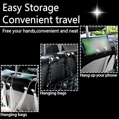 Miniatura 4 de AUCELI 2 ganchos brillantes para reposacabezas de automóvil, organizador de reposacabezas de asiento trasero de automóvil con diamantes de