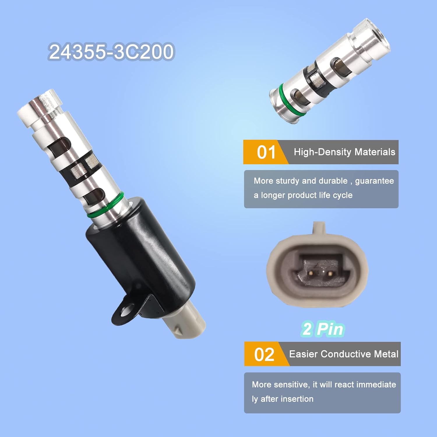 HiSport 24355-3C200 & 24355-3C100 Oil Control Variable Valve Timing VVT Compatible with Azera Entourage, Genesis, Genesis Coupe, Santa Fe, Sonata, Veracruz