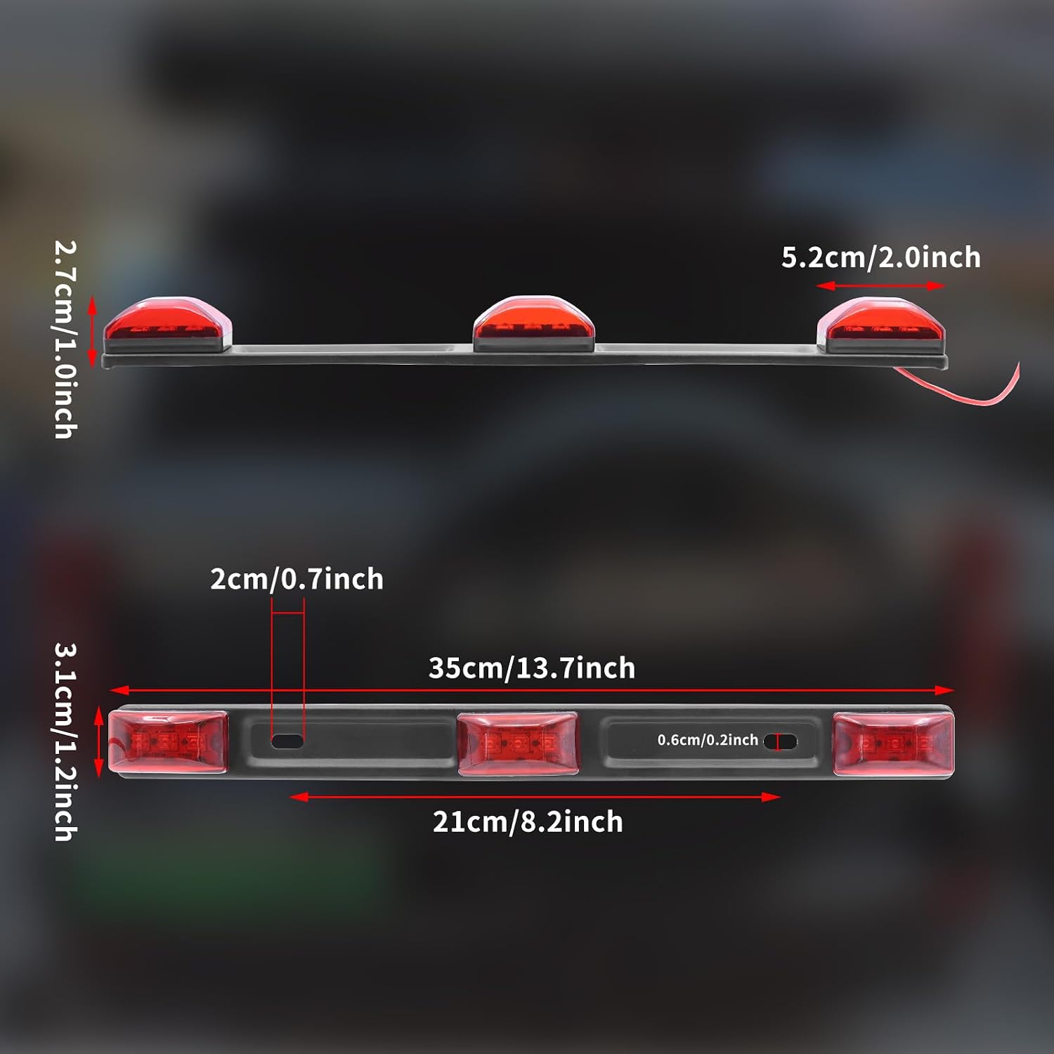 LED Trailer Light Bar, Auomotive Car High Mount 3rd Brake light Stop Tail Light Lamp, Red Truck Trailer Identification Light Bar, 3 Light 9 LED 12V IP67 Waterproof 1PCS