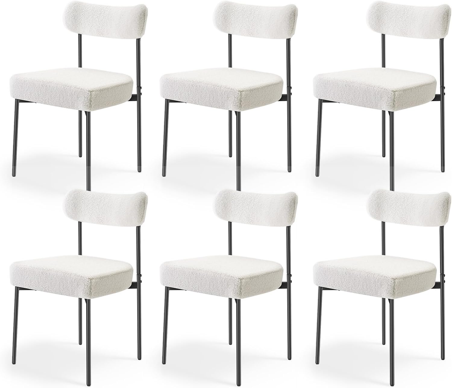 VEVOR Boucle Dining Chairs Set of 6, Mid Century Modern Sherpa Accent ...