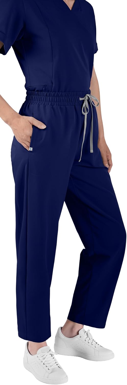 Scrubs for Women, V-Neck Scrub Uniform Top with Straight Leg Pants | Moisture-Wicking Soft Fabric, 9 Utility Pockets, Flexible Comfort, Professional Fit, Ideal for Nurses and Medical Staff