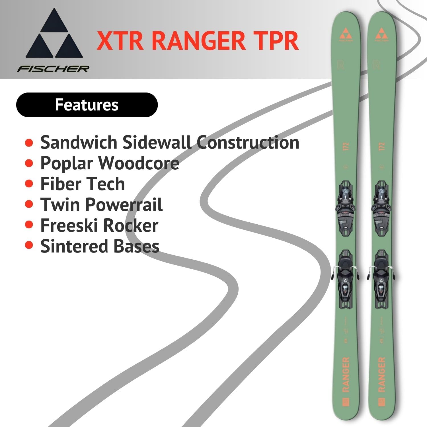 Skis alpins Freeride Carving - Freeski Rocker - Fischer XTR Ranger TPR - Fixation RSW10 Z3-10 - Convient pour les skis de montagne - Convient pour les utilisateurs confirmés à bons conducteurs