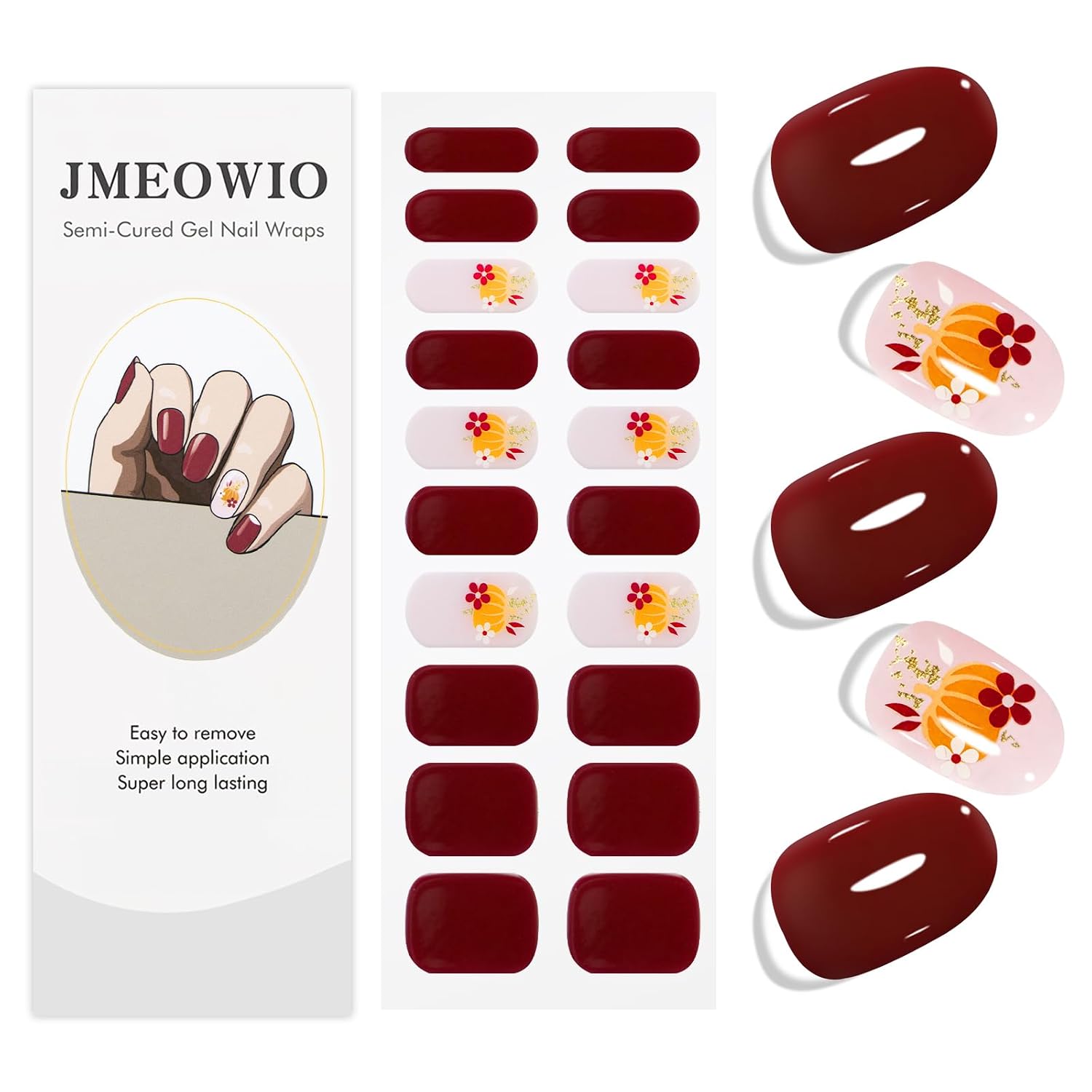 JMEOWIO Semi Cured Gel Strips Nail Art Sticker Wrap Fall Halloween